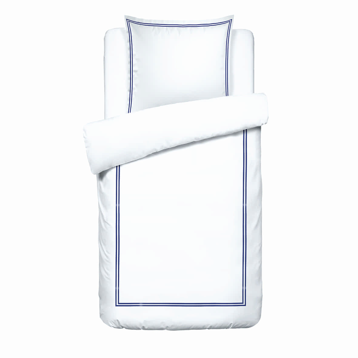 Housse de couette + taie d'oreiller satin de coton - Biarritz Bleu fonce / Blanc - 140 x 200 cm + 63 x 63 cm