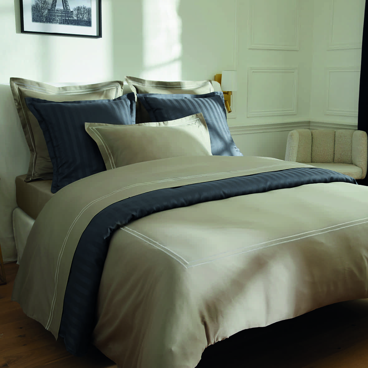 Set de 2 taies d'oreiller satin de coton - Biarritz Taupe / Taupe - 2 x (50 x 70 cm) – Image 2