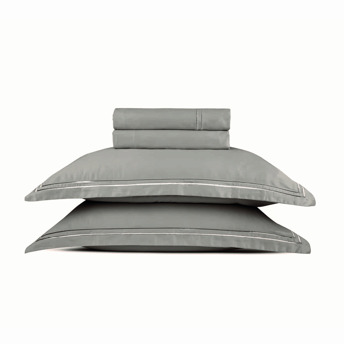 Ensemble de draps satin de coton - Biarritz Taupe / Taupe - 230 x 290 cm + 180 x 200 x 30 cm + 2 x (50 x 80 cm)