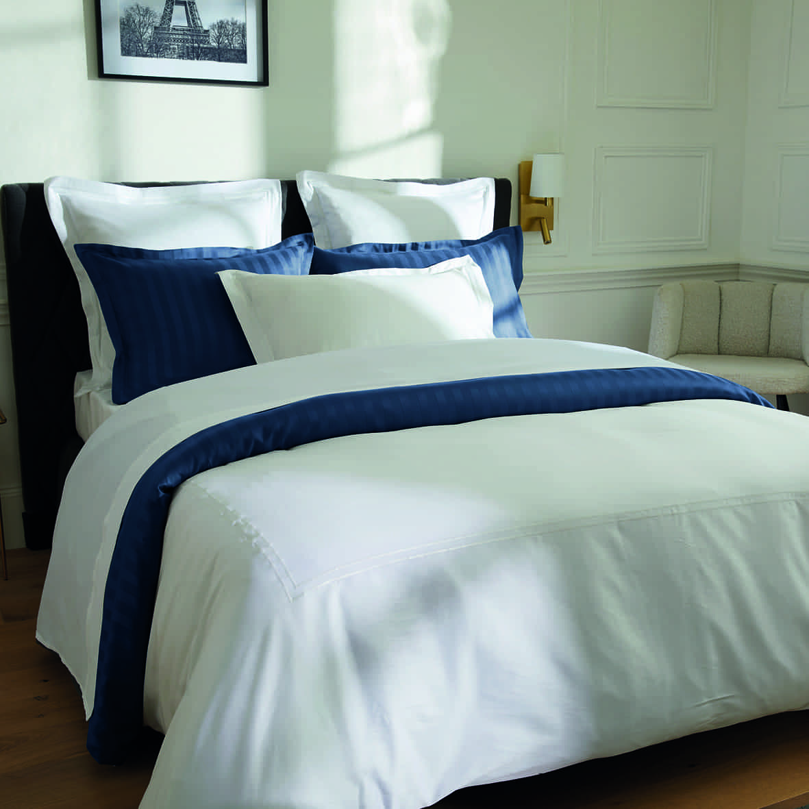 Housse de couette + taie d'oreiller satin de coton - Biarritz Blanc / Blanc - 140 x 200 cm + 63 x 63 cm – Image 2