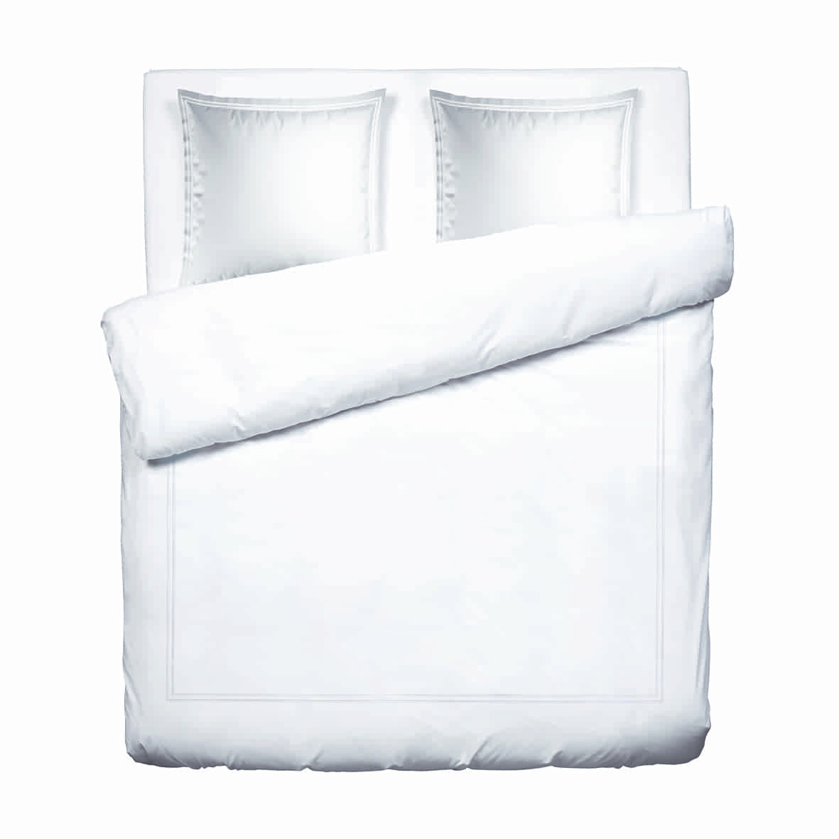 Housse de couette + 2 taies d'oreiller satin de coton - Biarritz Blanc / Blanc - 240 x 220 cm + 2 x (63 x 63 cm)