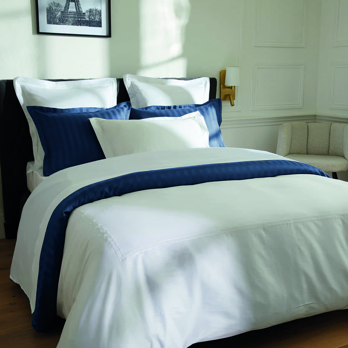 Set de 2 taies d'oreiller satin de coton - Biarritz Blanc / Blanc - 2 x (63 x 63 cm) – Image 2