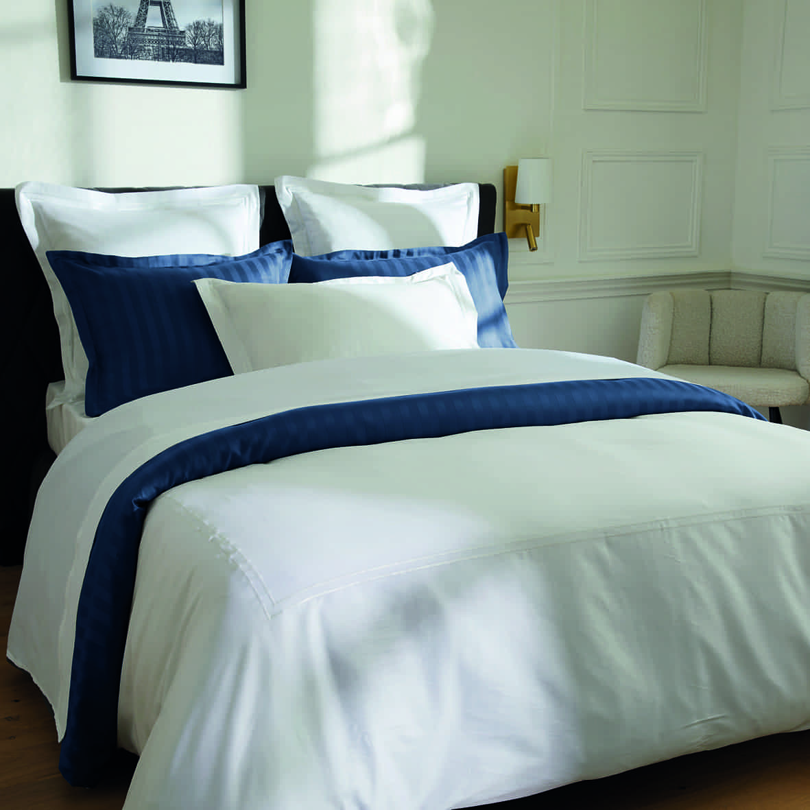 Taie de traversin satin de coton - Biarritz Blanc / Blanc - 43 x 210 cm – Image 2