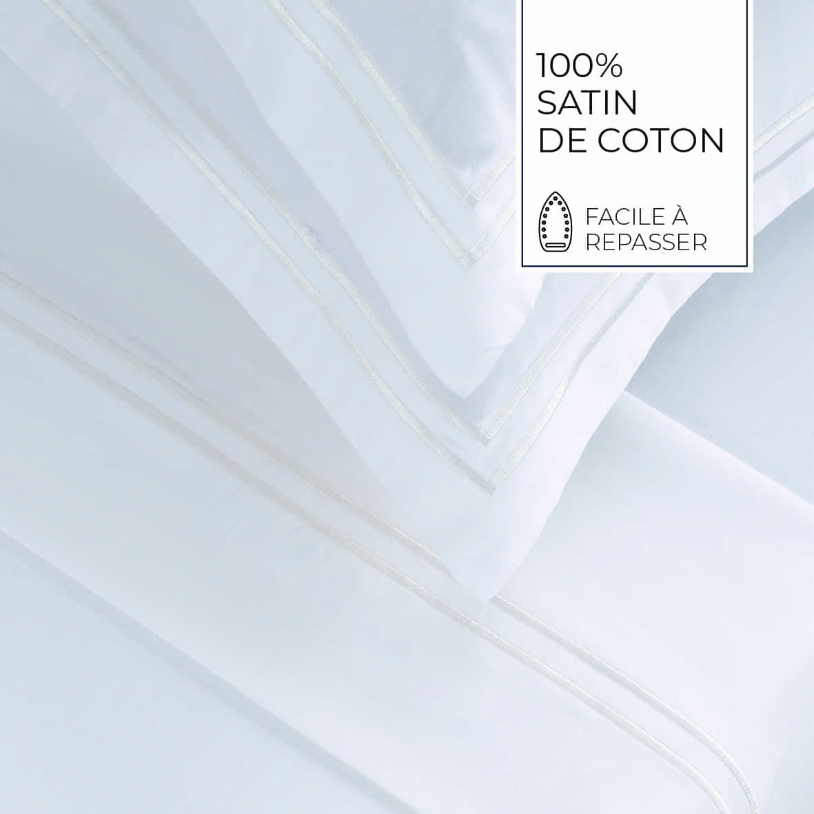 Ensemble de draps satin de coton - Biarritz Blanc / Blanc - 230 x 290 cm + 180 x 200 x 30 cm + 2 x (50 x 80 cm) – Image 4