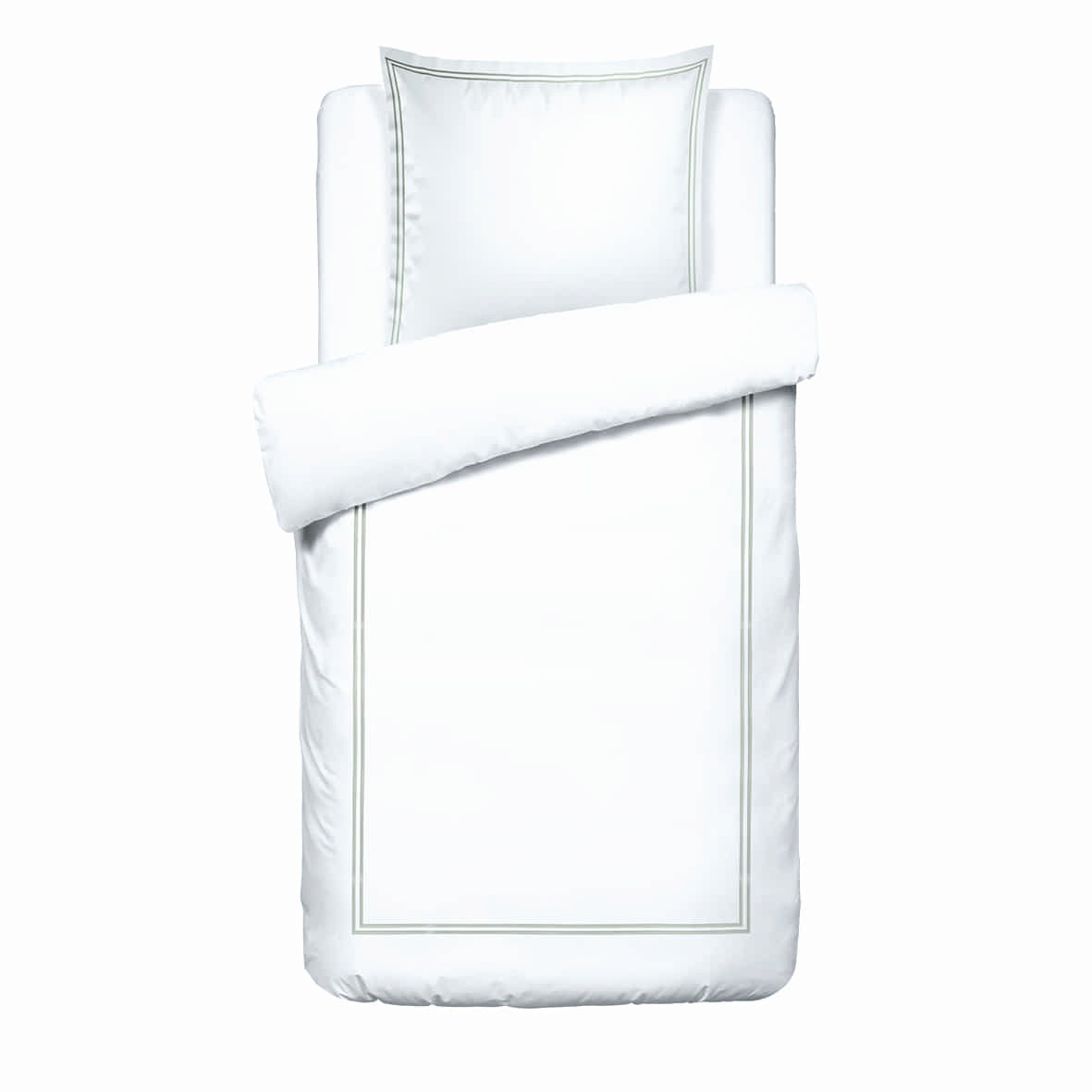 Housse de couette + taie d'oreiller satin de coton - Biarritz Taupe / Blanc - 135 x 200 cm + 80 x 80 cm