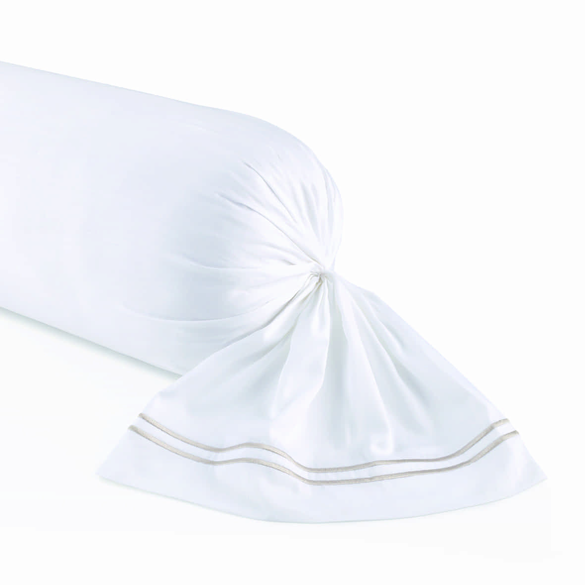 Taie de traversin satin de coton - Biarritz Taupe / Blanc - 43 x 210 cm