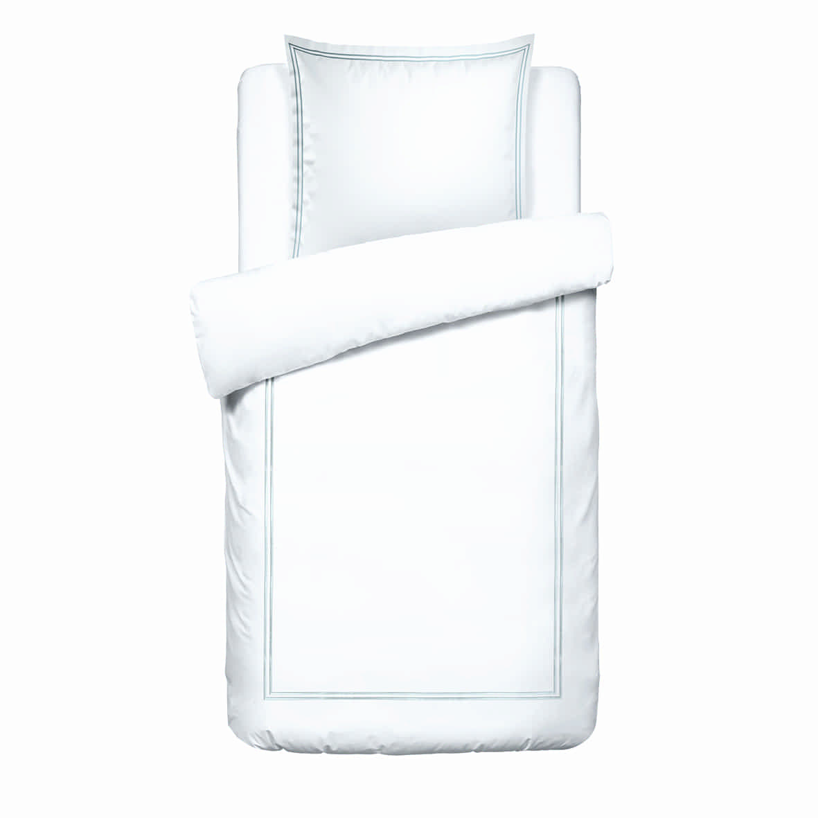 Housse de couette + taie d'oreiller satin de coton - Biarritz Grey / Blanc - 140 x 200 cm + 63 x 63 cm