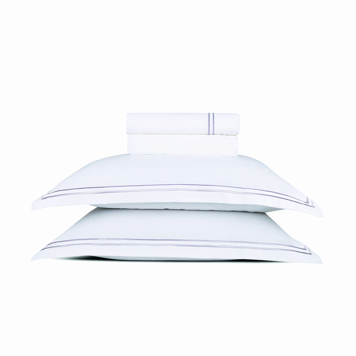 Ensemble de draps satin de coton - Biarritz Grey / Blanc - 230 x 270 cm + 150 x 200 x 30 cm + 2 x (50 x 80 cm)