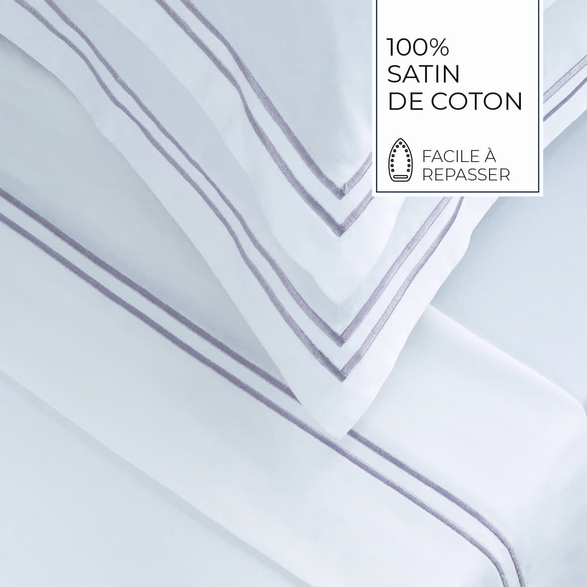 Ensemble de draps satin de coton - Biarritz Grey / Blanc - 230 x 270 cm + 150 x 200 x 30 cm + 2 x (50 x 80 cm) – Image 4