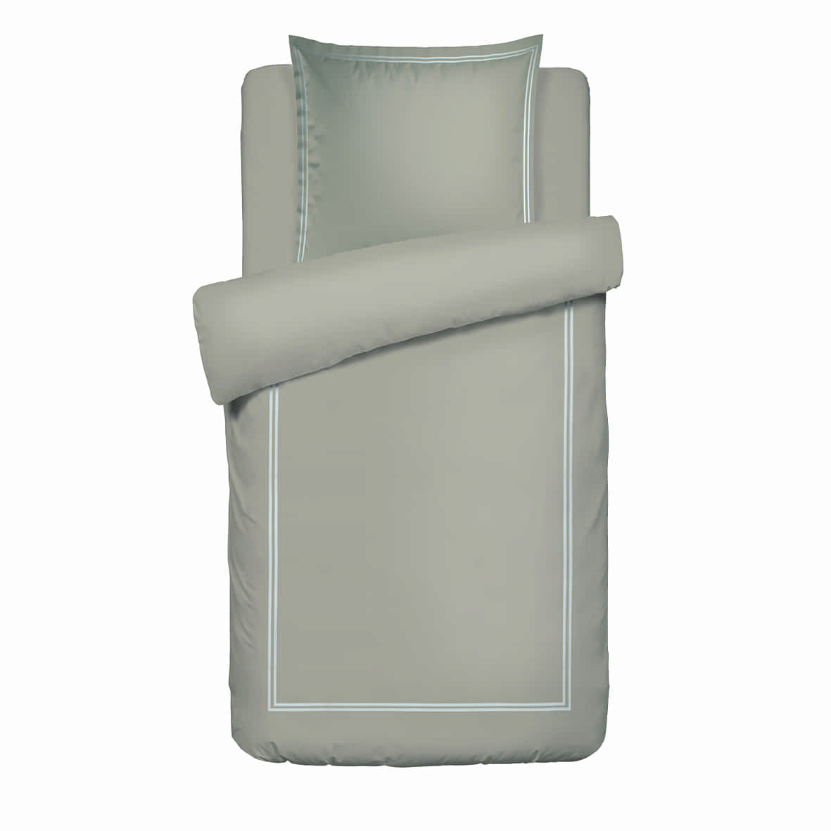 Housse de couette + taie d'oreiller satin de coton - Biarritz Blanc / Taupe - 140 x 200 cm + 63 x 63 cm