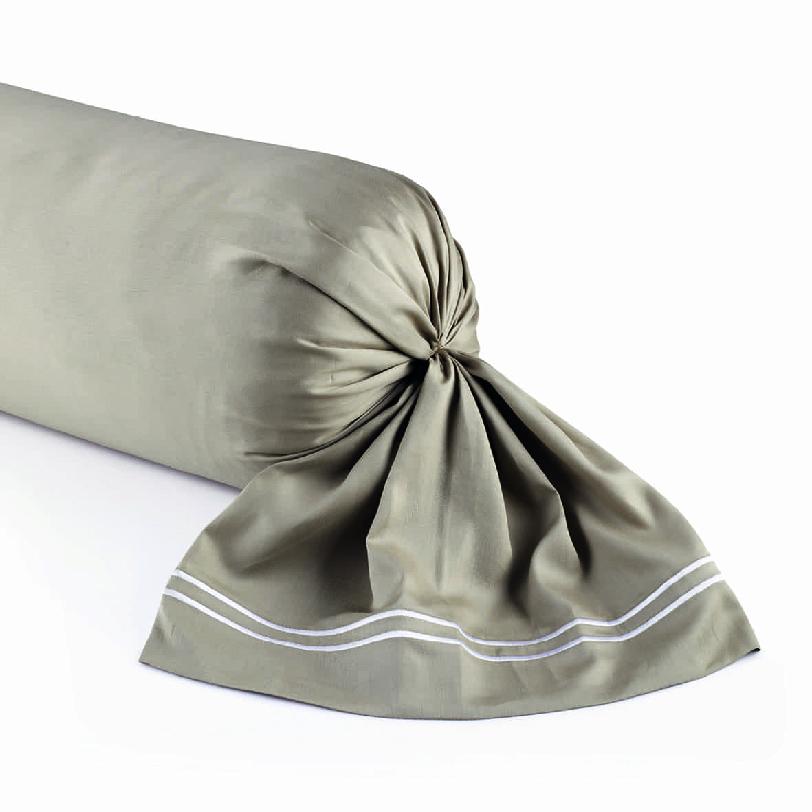 Taie de traversin satin de coton - Biarritz Blanc / Taupe - 43 x 210 cm