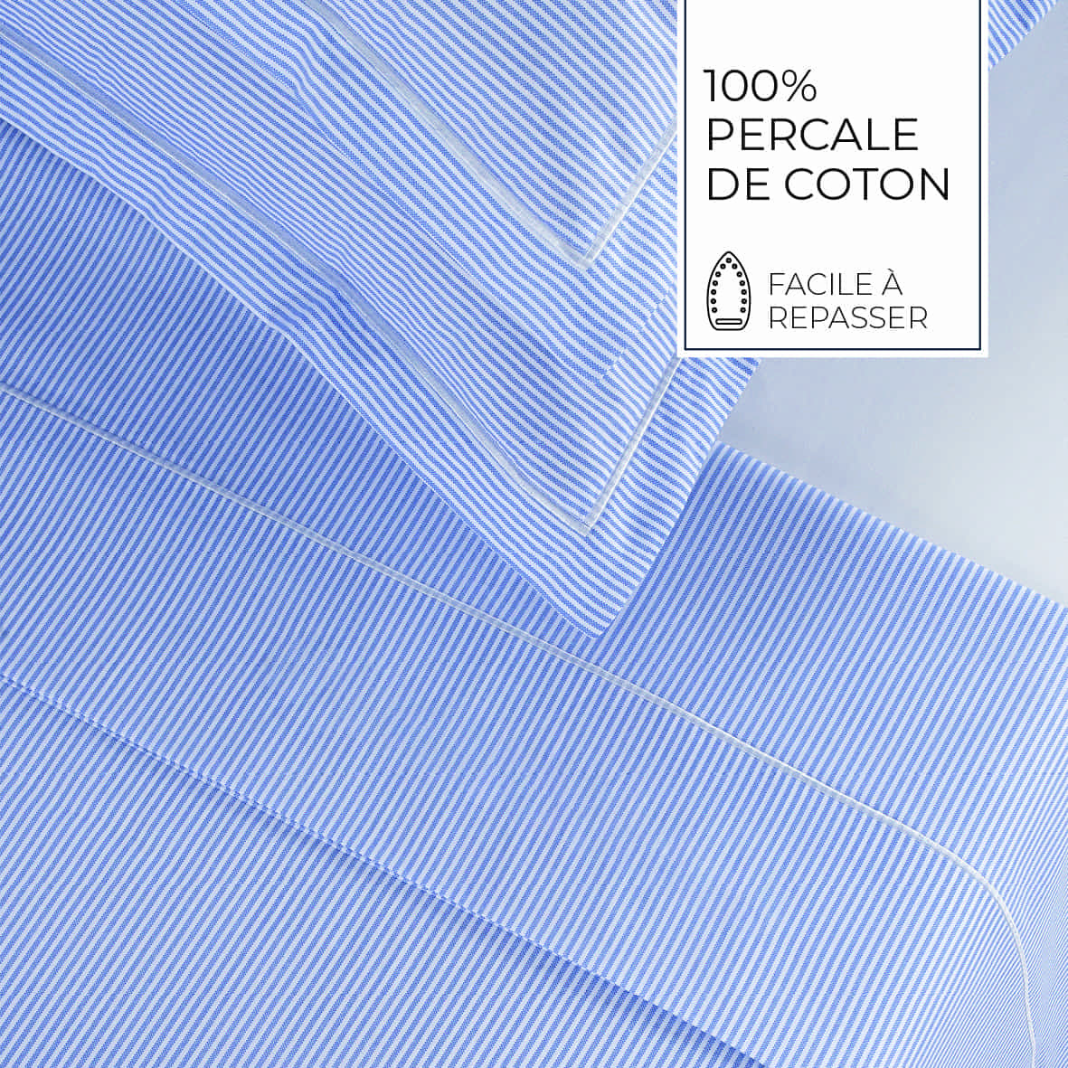 Set de 2 taies d'oreiller coton percale - Grenoble Bleu clair - 2 x (50 x 70 cm) – Image 4