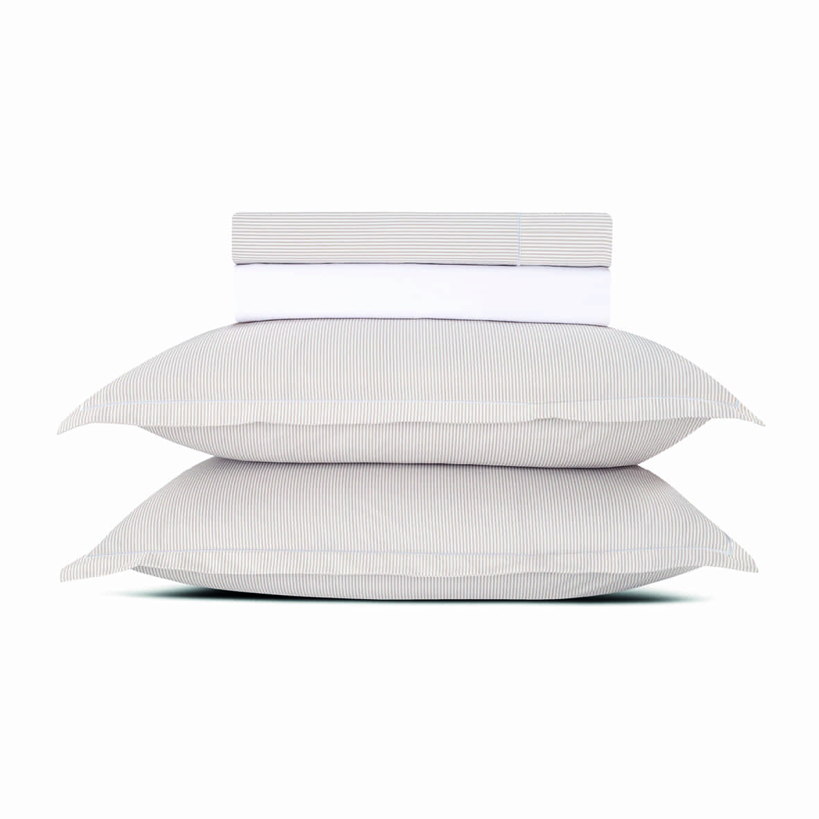 Ensemble de draps coton percale - Grenoble Taupe  - 230 x 270 cm + 150 x 200 x 30 cm + 2 x (50 x 80 cm)