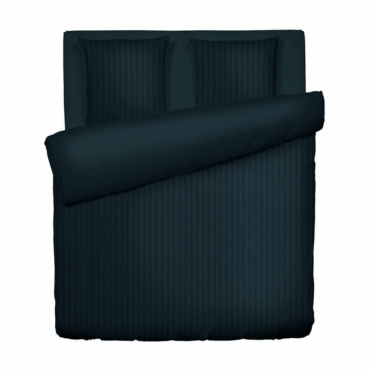 Housse de couette + 2 taies d'oreiller satin de coton rayure tissé dobby -  Gris 03 - 260 x 240 cm + 2 x (63 x 63 cm)