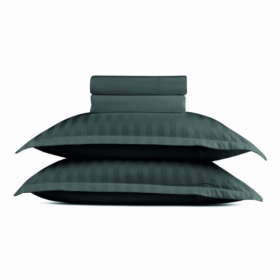 Ensemble de draps satin de coton rayure tissé dobby -  Gris 03 - 230 x 270 cm + 150 x 200 x 30 cm + 2 x (50 x 80 cm)