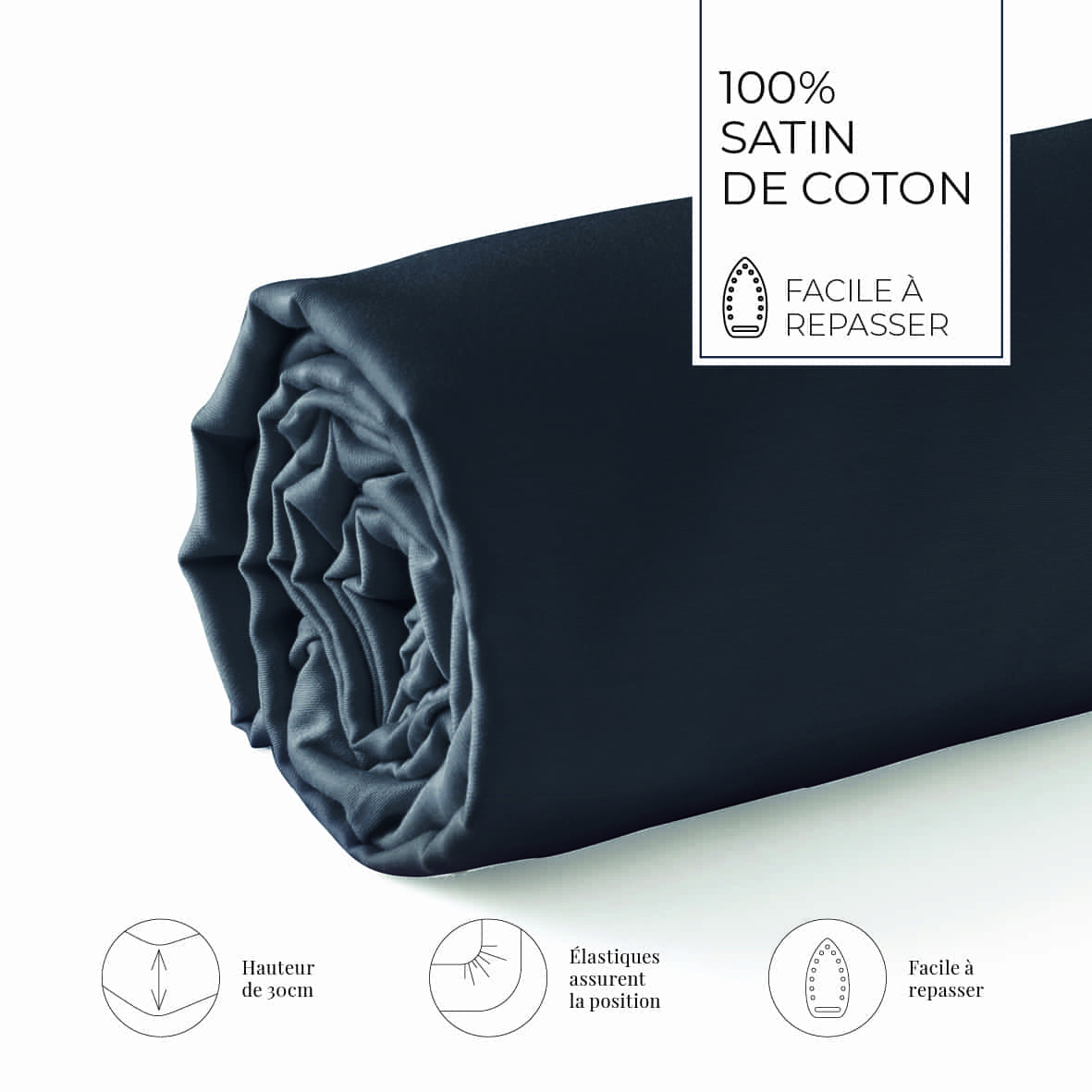 Drap-housse satin de coton - Uni Gris 03 - 90 x 200 x 30 cm – Image 3