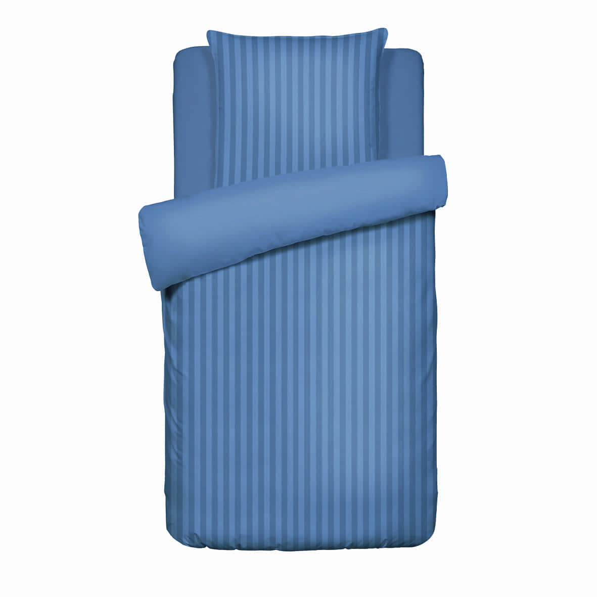 Housse de couette + taie d'oreiller satin de coton rayure tissé dobby -  Bleu 06 - 135 x 200 cm + 80 x 80 cm