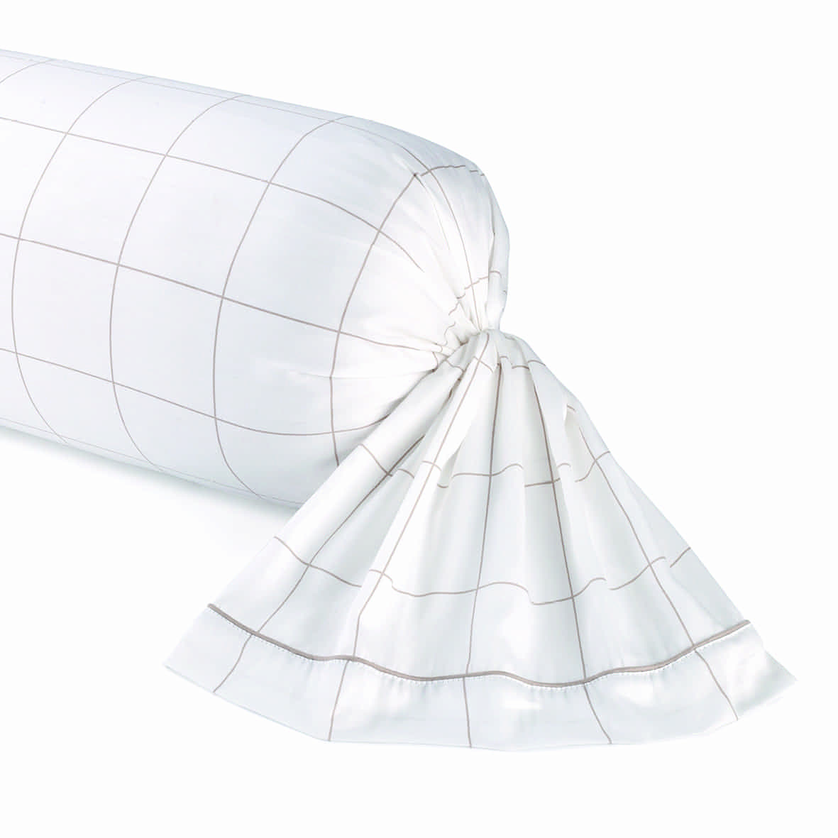 Taie de traversin satin de coton - Simples carreaux Blanc / Taupe - 43 x 210 cm
