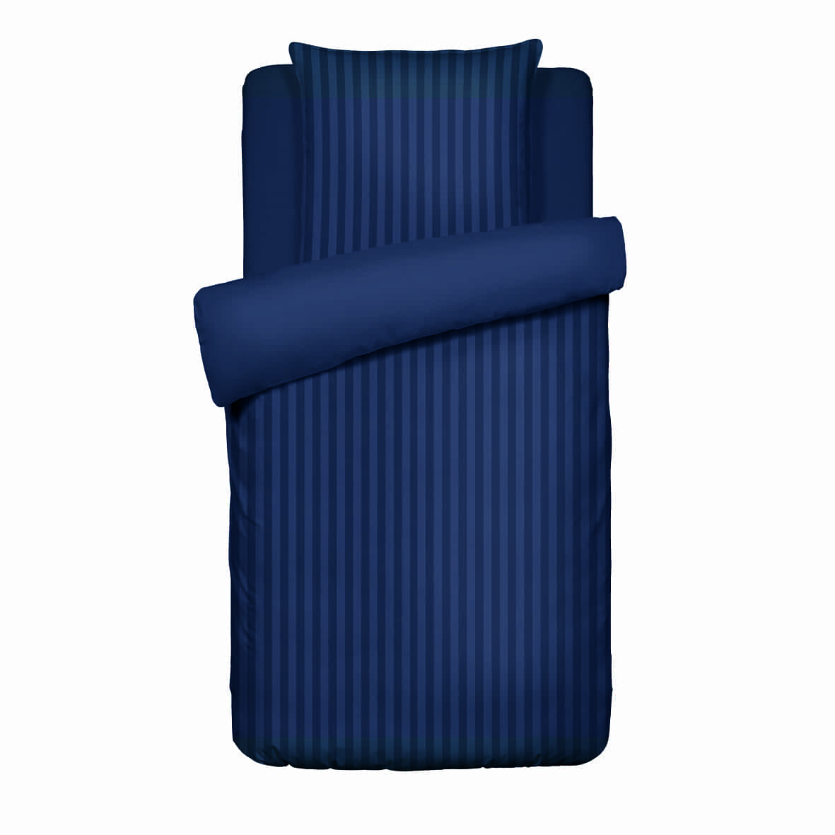 Housse de couette + taie d'oreiller satin de coton rayure tissé dobby -  Bleu 11 foncé - 140 x 200 cm + 63 x 63 cm