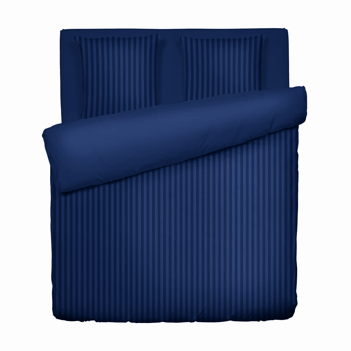 Housse de couette + 2 taies d'oreiller satin de coton rayure tissé dobby -  Bleu 11 foncé - 260 x 240 cm + 2 x (63 x 63 cm)
