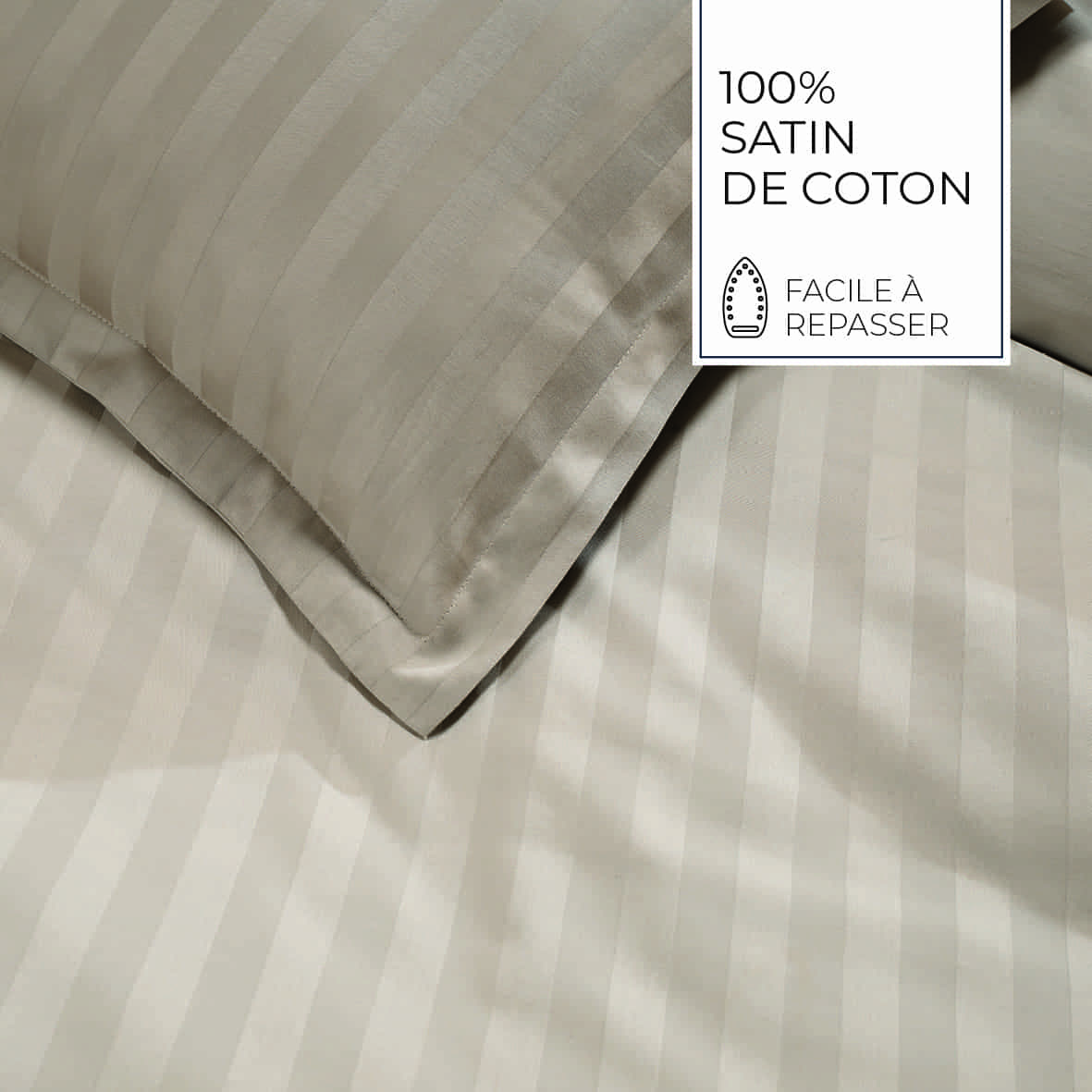 Housse de couette + taie d'oreiller satin de coton rayure tissé dobby - Taupe 01 - 135 x 200 cm + 80 x 80 cm – Image 4