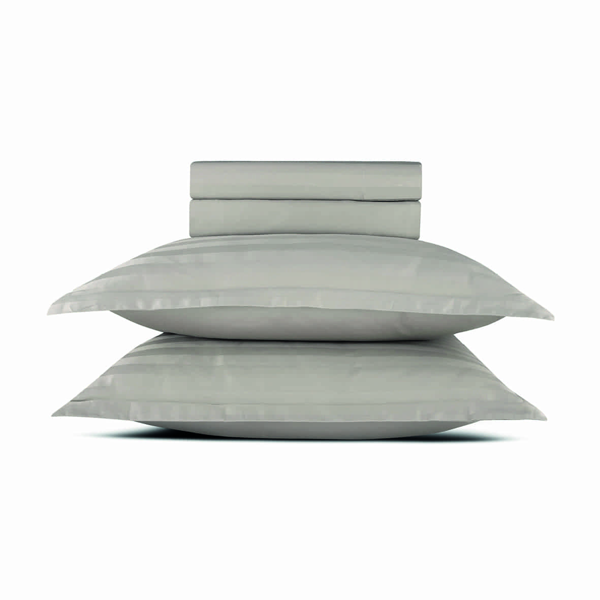 Ensemble de draps satin de coton rayure tissé dobby -  Taupe 01 - 230 x 270 cm + 150 x 200 x 30 cm + 2 x (50 x 80 cm)