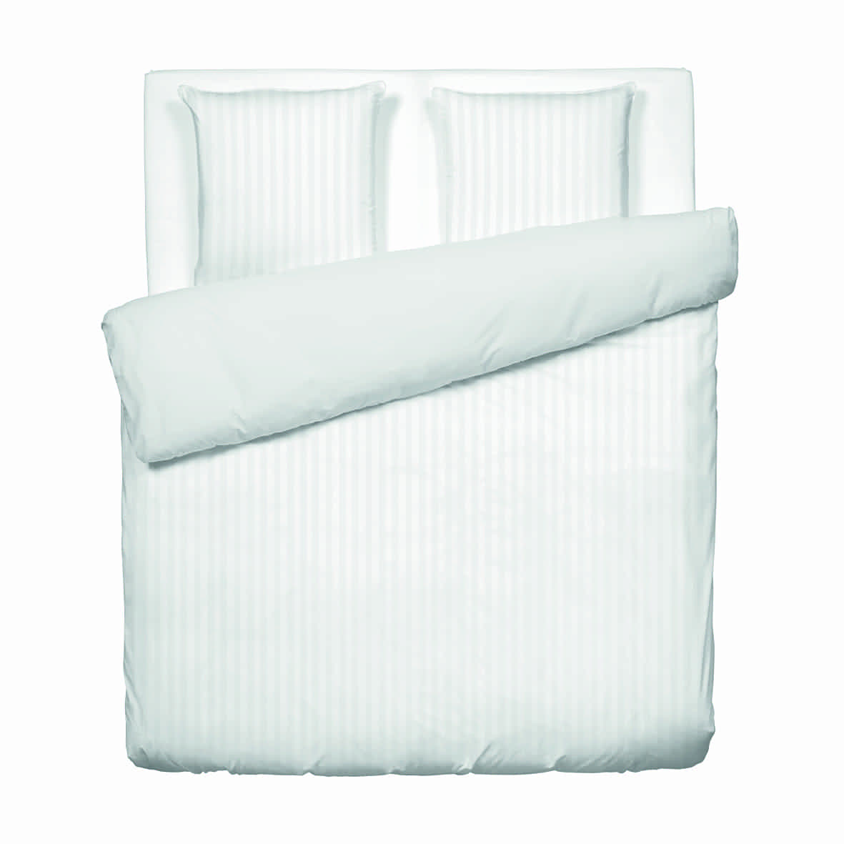 Housse de couette + 2 taies d'oreiller satin de coton rayure tissé dobby -  Blanc 01 - 260 x 240 cm + 2 x (63 x 63 cm)
