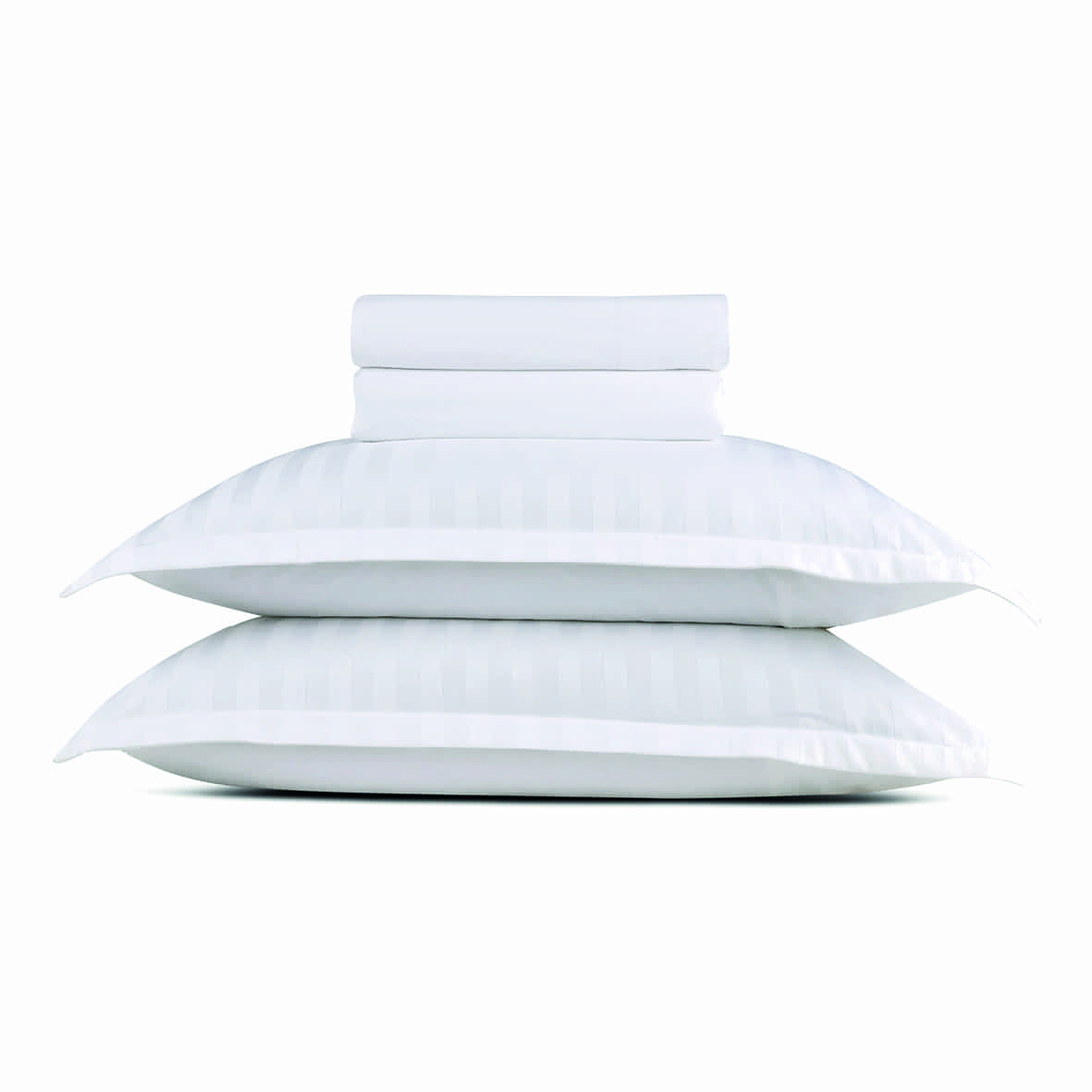 Ensemble de draps satin de coton rayure tissé dobby -  Blanc 01 - 240 x 300 cm + 160 x 200 x 30 cm + 2 x (50 x 70 cm)