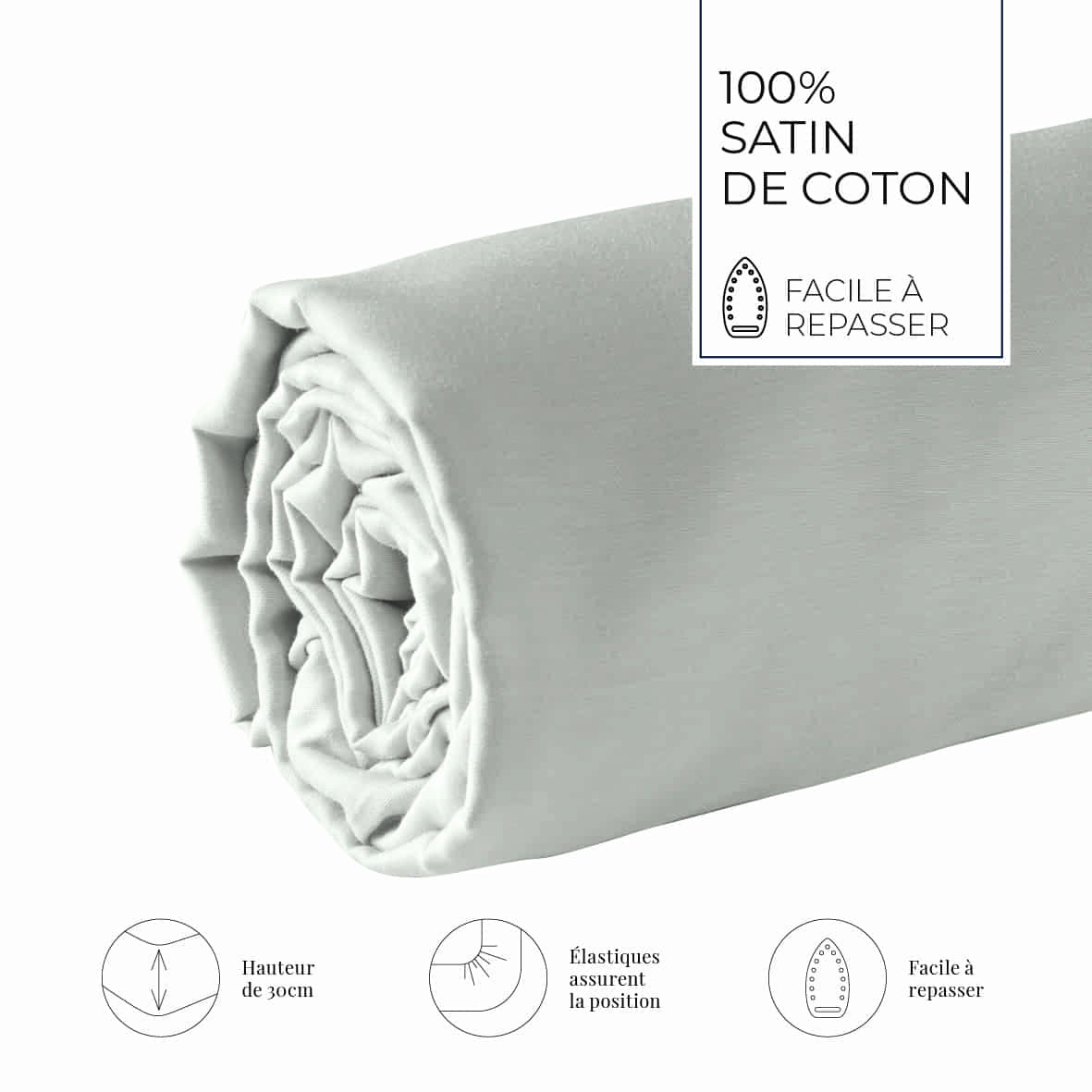 Drap-housse satin de coton - Uni Taupe 05 - 160 x 200 x 30 cm – Image 3