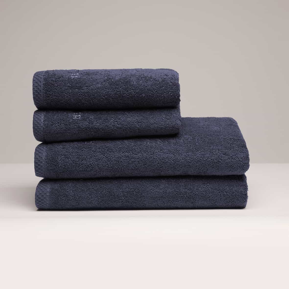 Serviette + drap de bain coton peigné LT - Oasis Bleu foncé - 2 x (50 x 100 cm) + 2 x (70 x 140 cm)