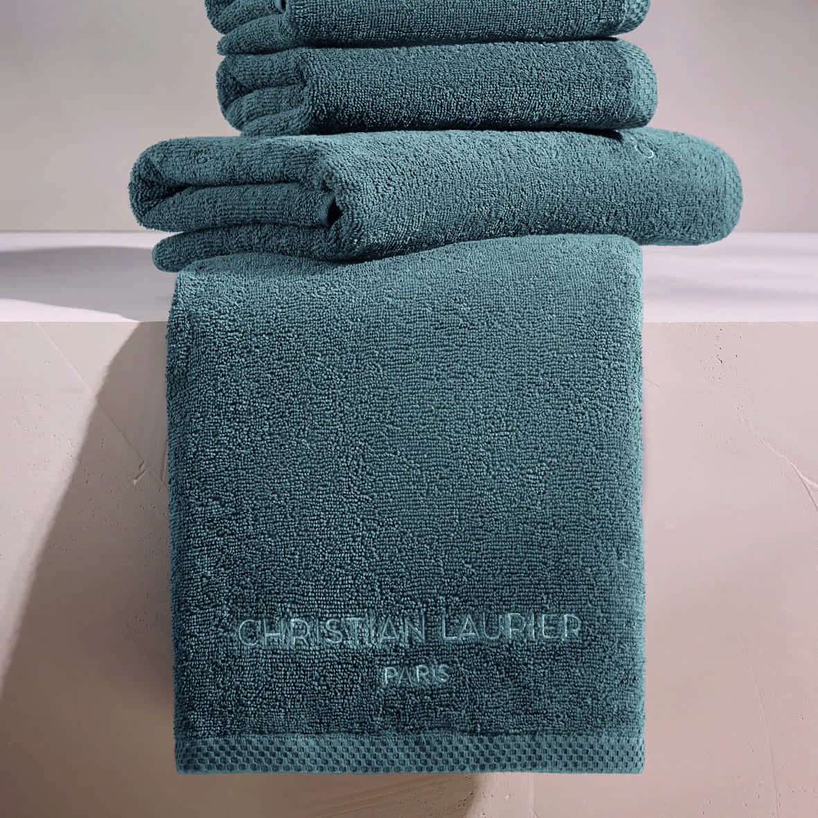 Serviette + drap de bain coton peigné LT - Oasis Bleu de Prusse - 2 x (50 x 100 cm) + 2 x (70 x 140 cm) – Image 3