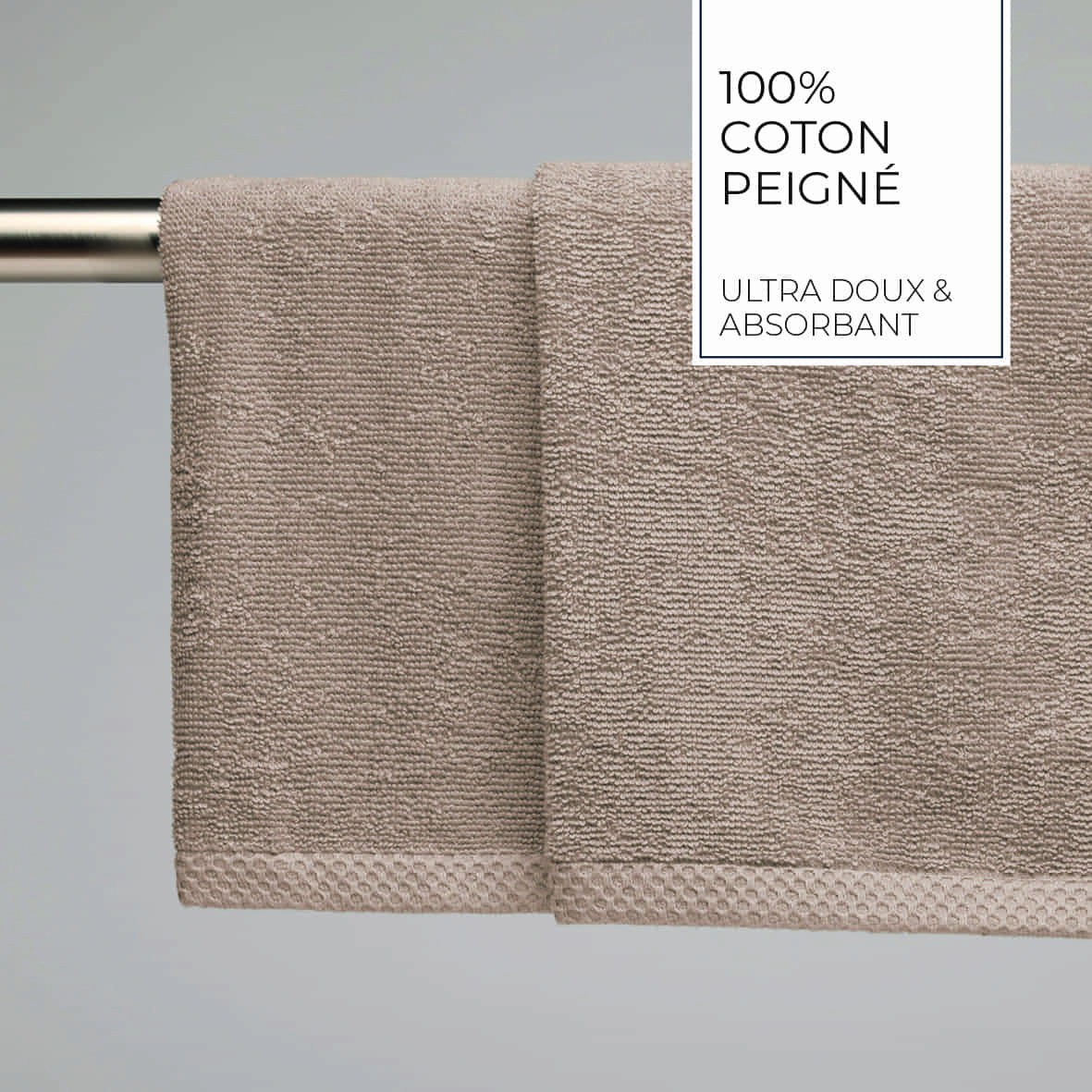 essuie-mains coton peigné LT - Oasis Taupe - 2 x (45 x 45 cm) – Image 3