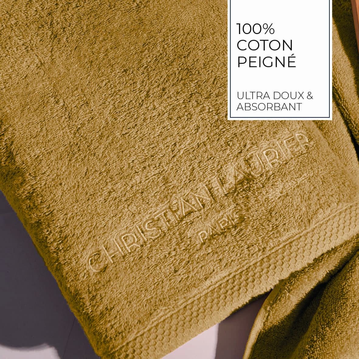 Drap de bain coton peigné LT - Oasis Jaune moutarde - 100 x 150 cm – Image 4