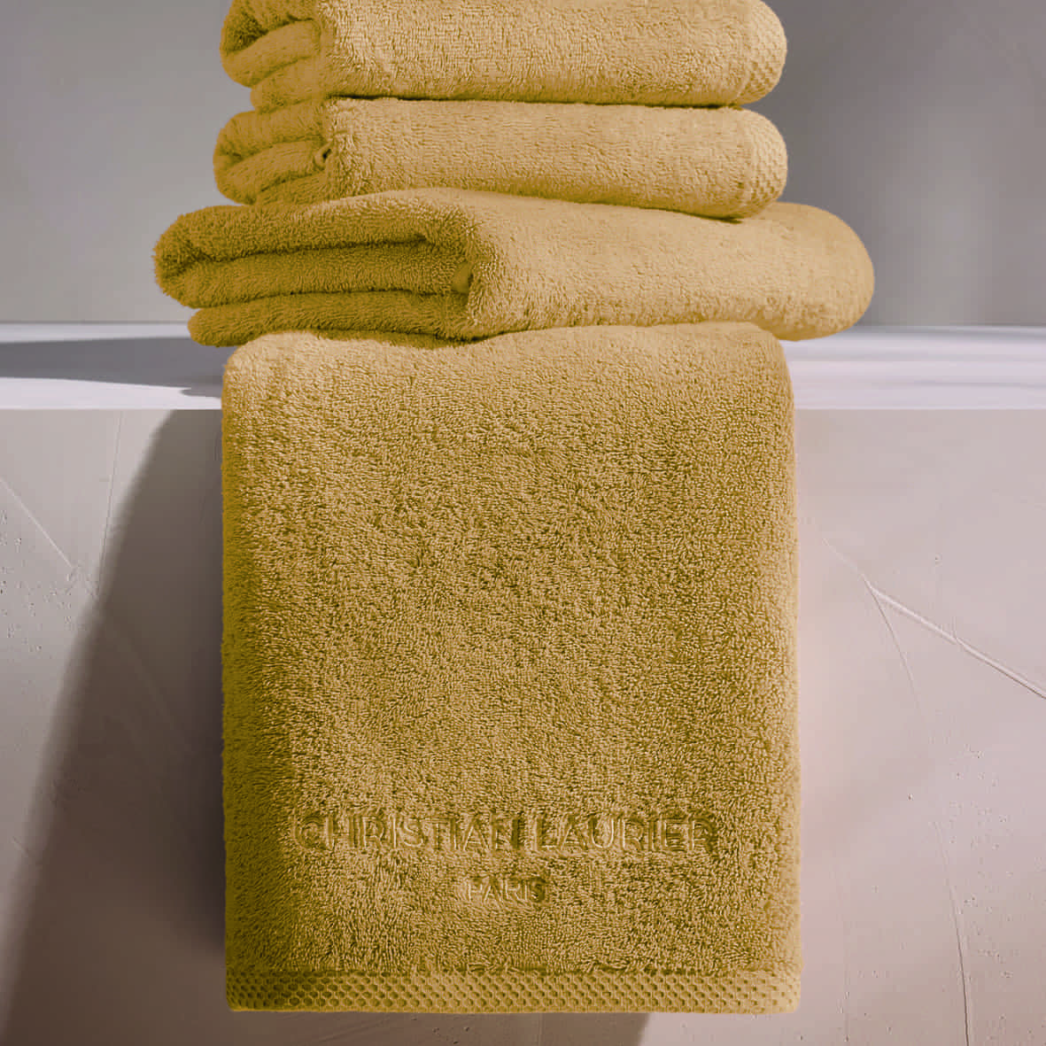 Serviette + drap de bain coton peigné LT - Oasis Jaune moutarde - 2 x (50 x 100 cm) + 2 x (70 x 140 cm) – Image 3