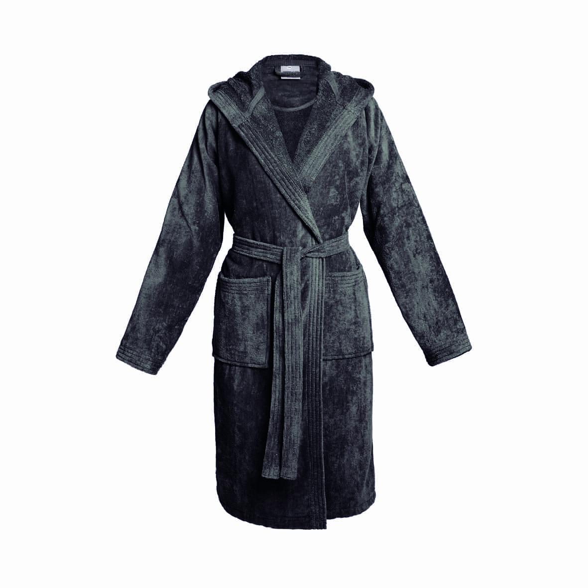 Peignoir coton velours avec capuche - Uni Gris foncé - M / L