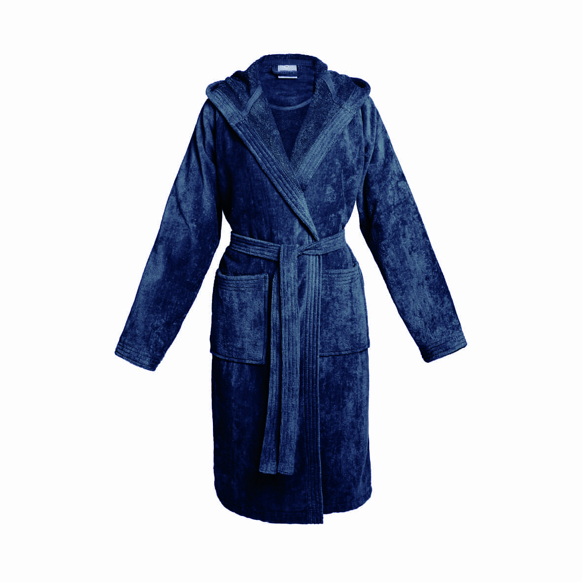 Peignoir coton velours avec capuche - Uni Bleu foncé - M / L