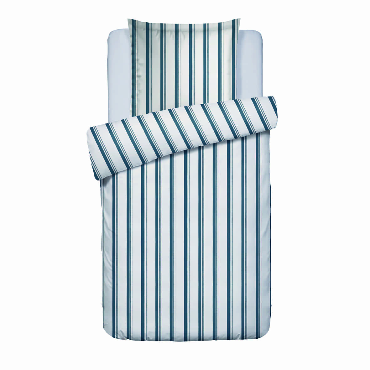 Housse de couette + taie d'oreiller satin de coton - Mateo Blanc / Bleu - 135 x 200 cm + 80 x 80 cm