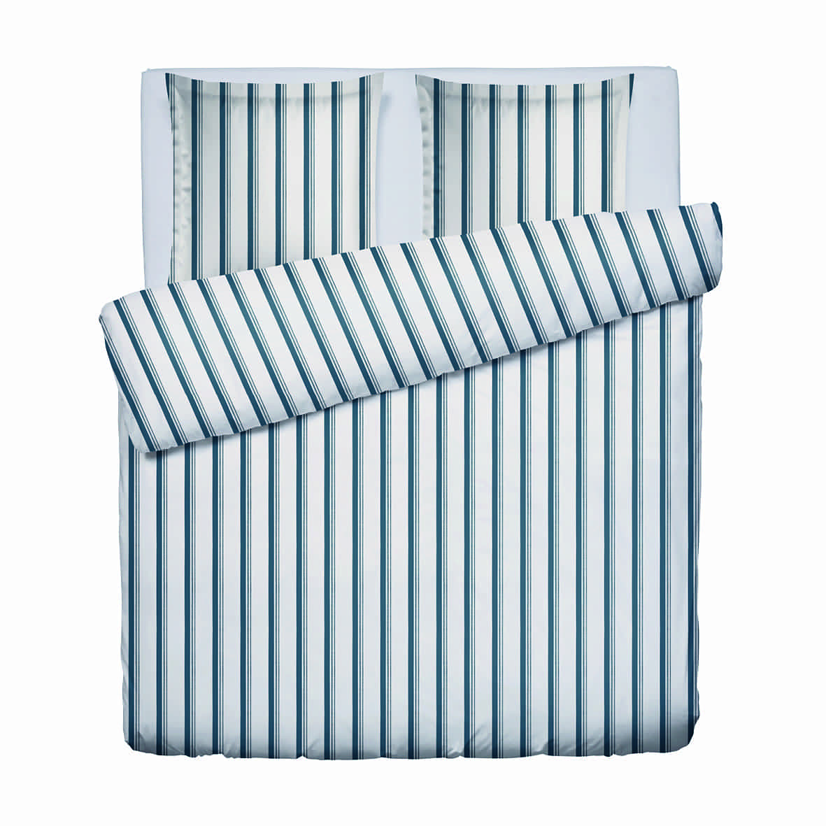 Housse de couette + taie d'oreiller satin de coton - Mateo Blanc / Bleu - 260 x 240 cm + 2 x (63 x 63 cm)