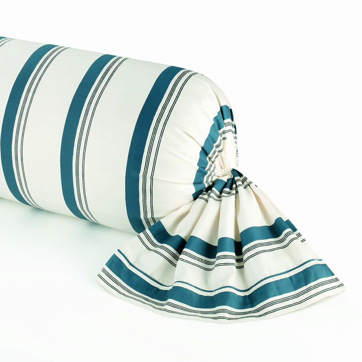 Taie de traversin satin de coton - Mateo Blanc / Bleu - 43 x 210 cm