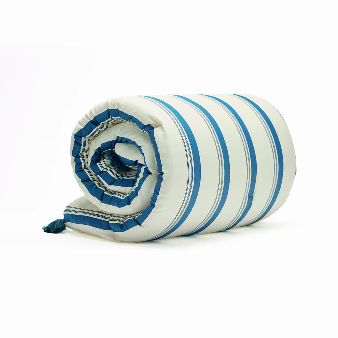 Édredon avec glands satin de coton - Mateo Blanc / Bleu - 140 x 200 cm