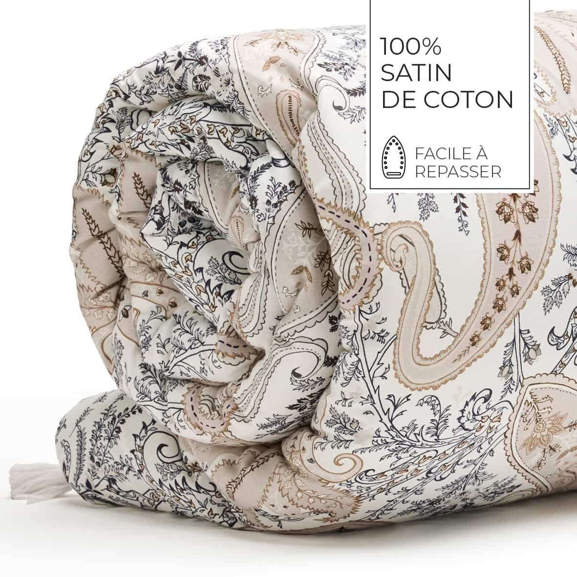 Édredon avec glands satin de coton - Palais oriental Taupe - 140 x 200 cm – Image 3