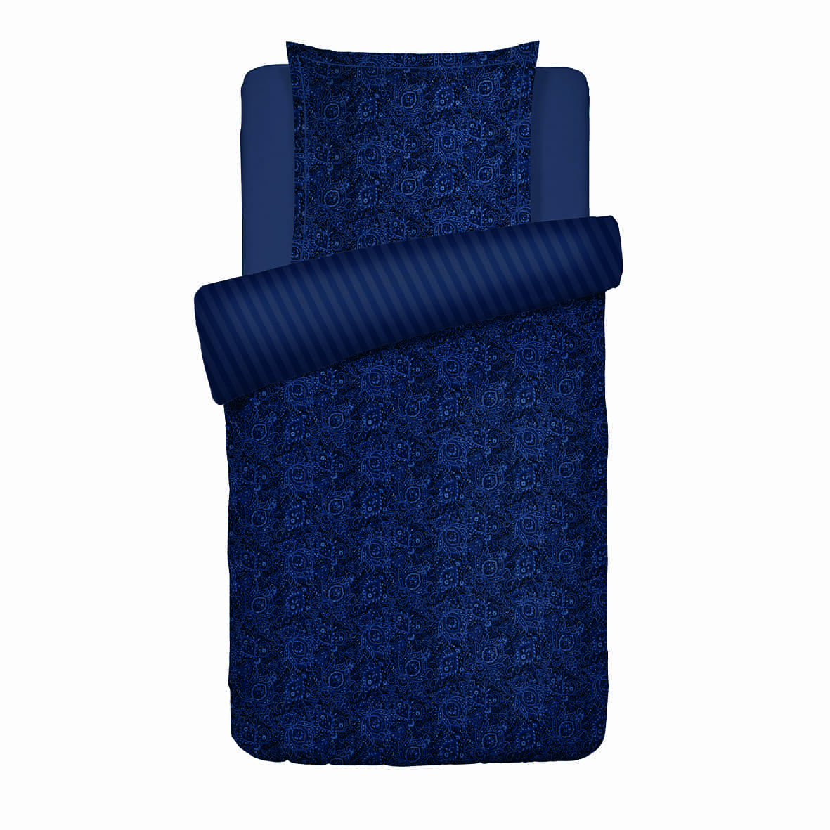 Housse de couette + taie d'oreiller satin de coton - Eclipse fleuri Bleu - 135 x 200 cm + 80 x 80 cm