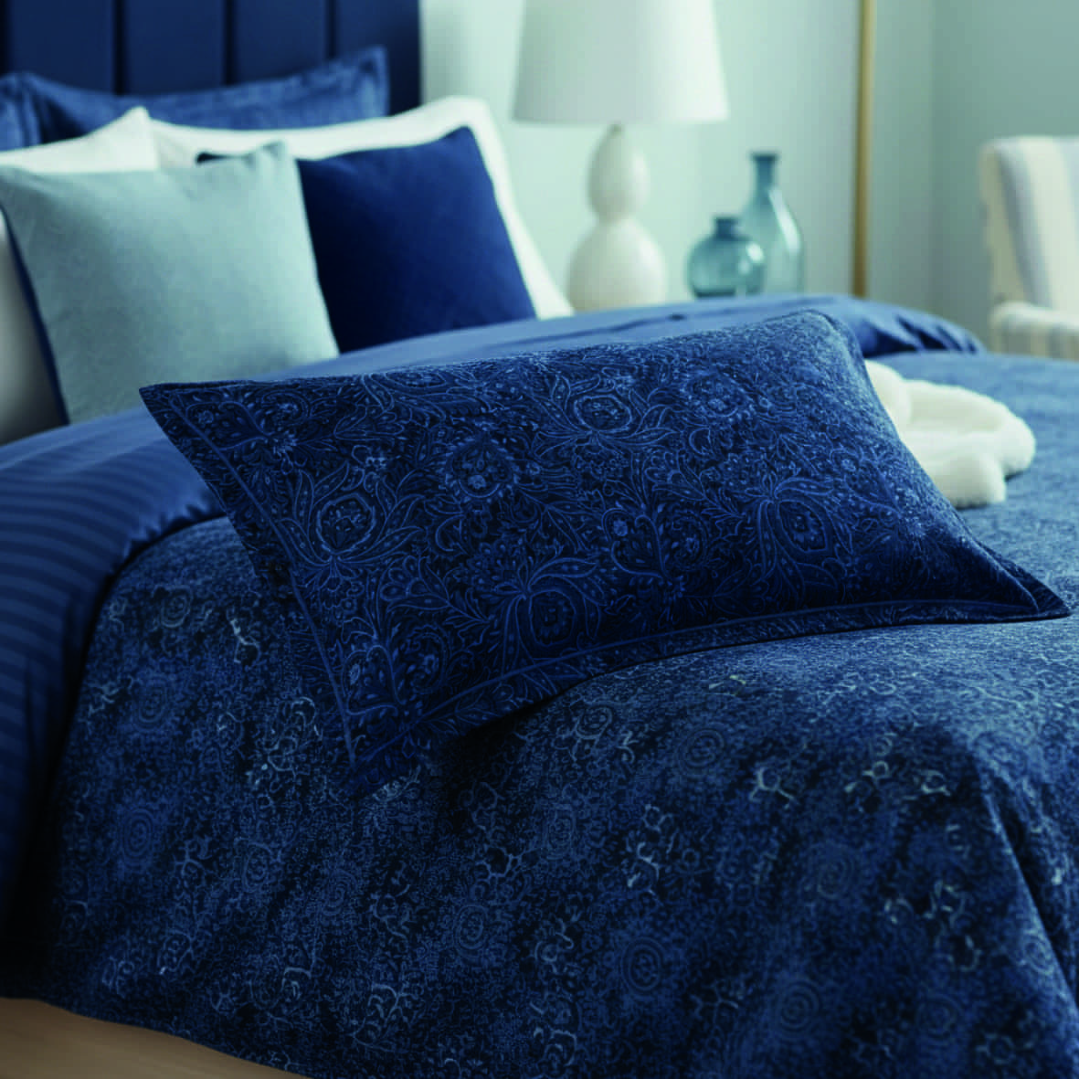 Housse de couette + taie d'oreiller satin de coton - Eclipse fleuri Bleu - 135 x 200 cm + 80 x 80 cm – Image 3