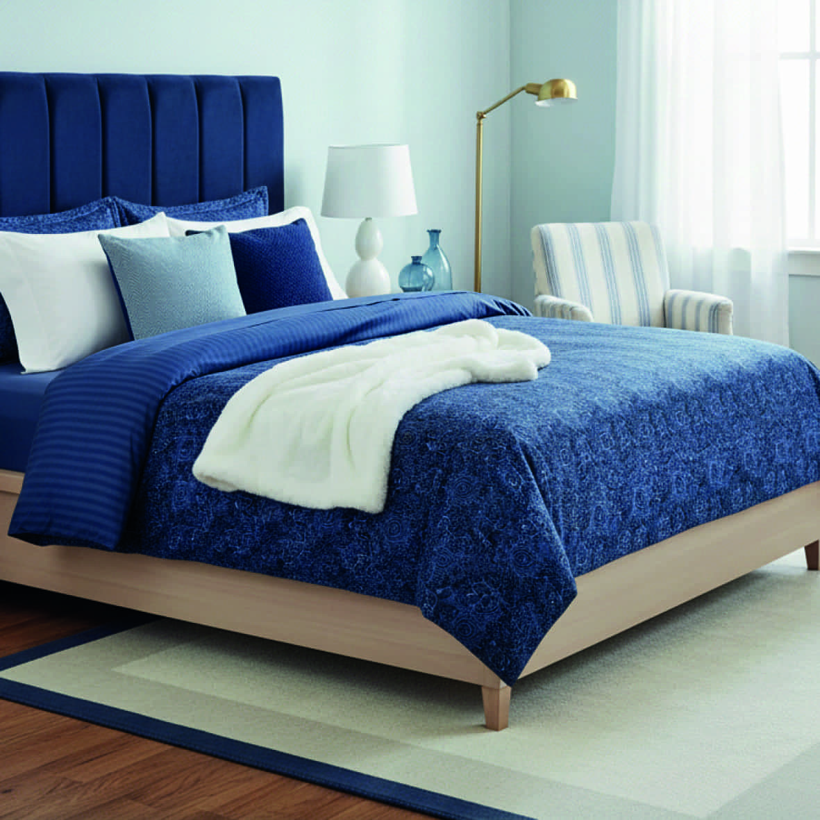 Taie de traversin satin de coton - Eclipse fleuri Bleu - 43 x 210 cm – Image 3