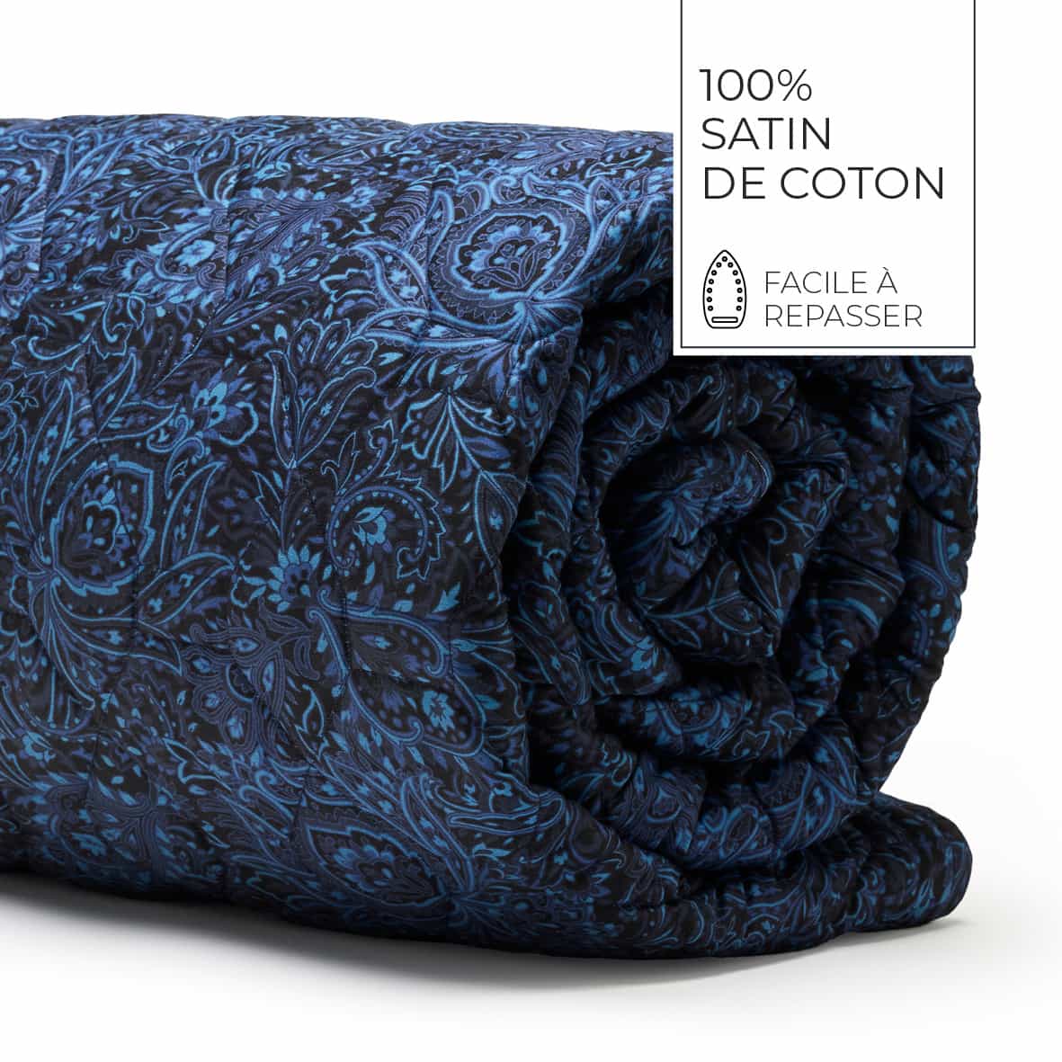 Couvre-lit satin de coton - Eclipse fleuri Bleu - 220 x 250 cm – Image 3