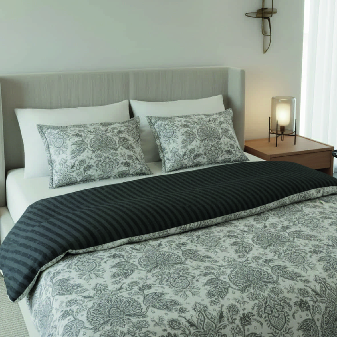 Taie d'oreiller satin de coton - Dobby stripe woven / Élégance persane Noir -2 x (50 x 70 cm) – Image 2