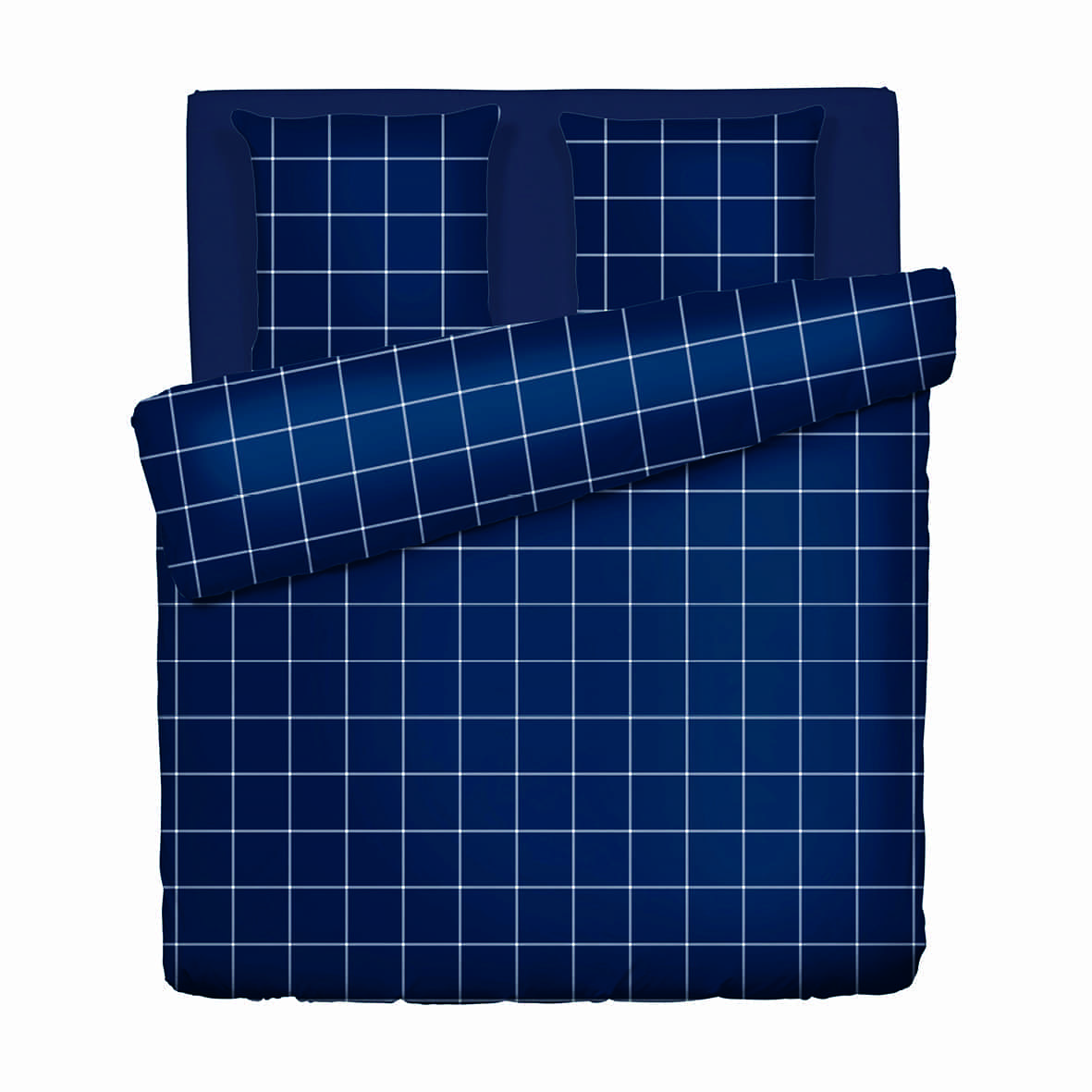 Housse de couette + taie d'oreiller satin de coton - Aurélie Bleu foncé - 260 x 240 cm + 2 x (63 x 63 cm)