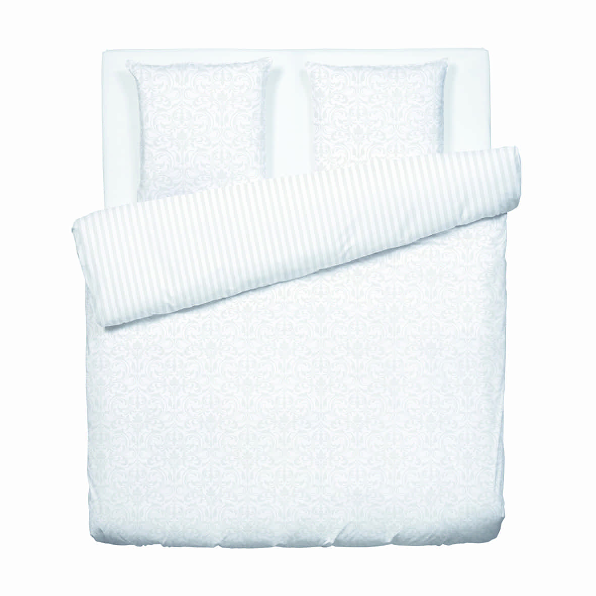 Housse de couette + taie d'oreiller satin de coton tissé Jacquard - Dentelle royale Blanc - 260 x 240 cm + 2 x (63 x 63 cm)