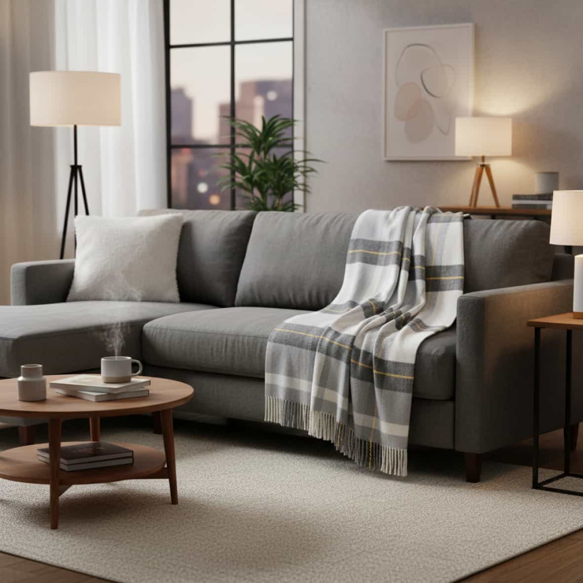 Plaid tissé - Tartan Gris / Blanc - 130 x 170 cm – Image 2