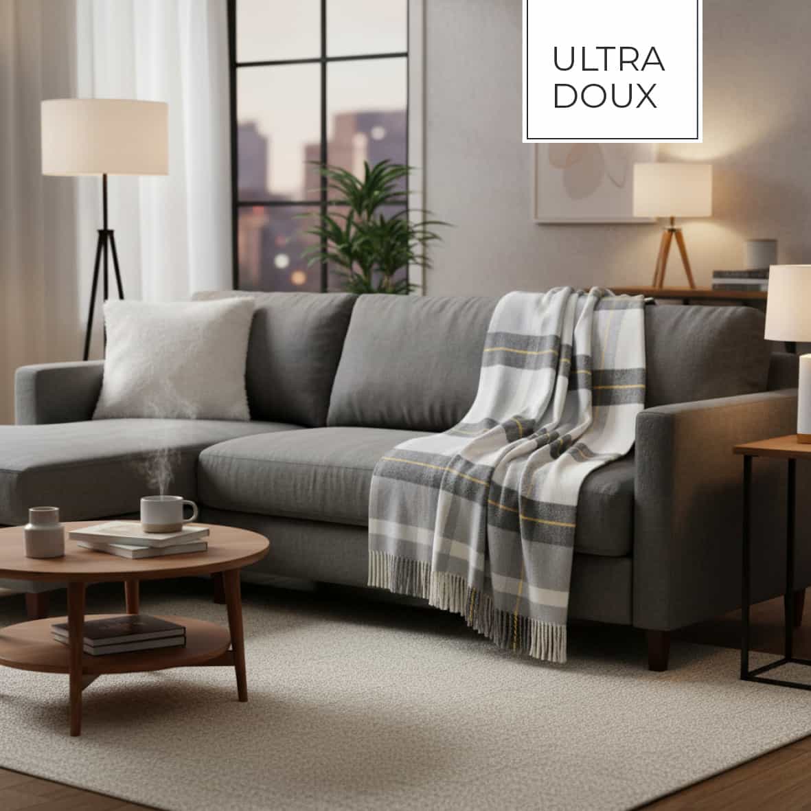 Plaid tissé - Tartan Gris / Blanc - 130 x 170 cm – Image 3